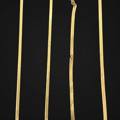Two 14k Gold Herringbone Necklaces (Damaged) - 6.94g