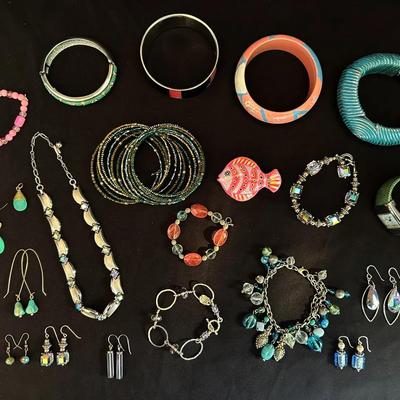 Pink & Blue Costume Jewelry - Bracelets, Fish Brooch, & More!  