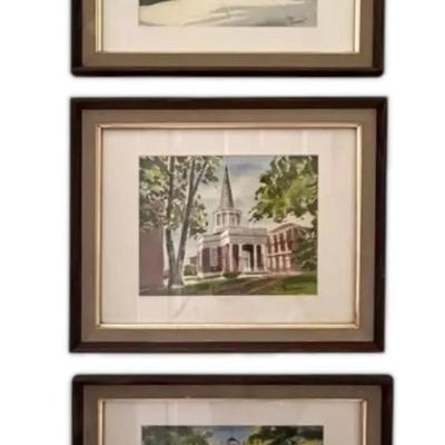 Three Vintage Signed Paul Andrew's Framed Watercolor Art (16.5” x 13.5”)