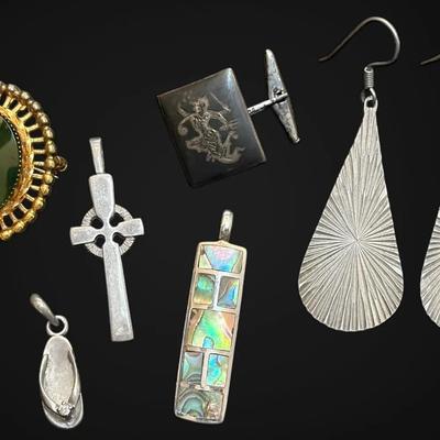 Sterling Silver Pendants, Brooch, & Dangle Starburst Earrings (39.9g)