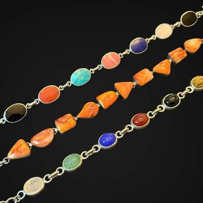 Sterling Silver Scarab Beetle & Gemstone Bracelets (39.2g)