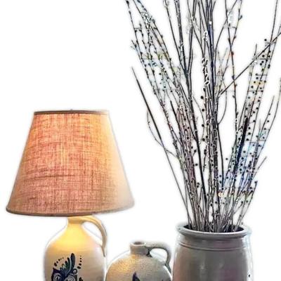 Olde Cape Cod Stoneware Lamp, Salt Glazed Jug, & Antique Crock