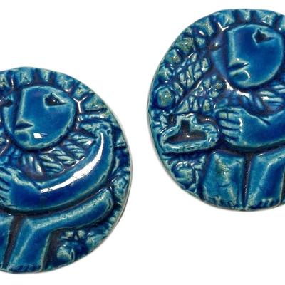 Delft Keros Blue Ceramic Paperweights by Karel Appel, Made in Holland