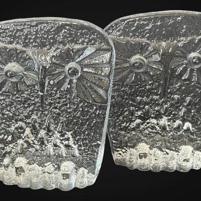 Blenko-Style Ice Block Glass Owl Bookends