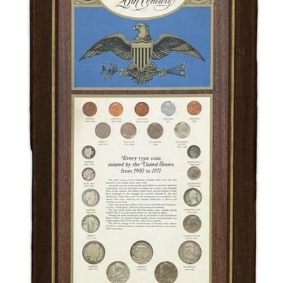 Framed United States Coins of the 20th Century - Including Morgan Silver Dollar & Peace Dollar