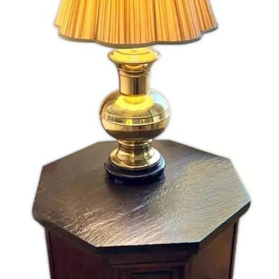 Mid-Century Octagonal Wooden Nightstand w/ Brass Lamp