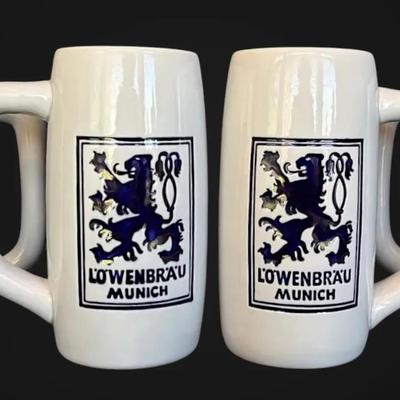 Ceramarte LTDA Löwenbräu Munich Beer Mugs, Made in Brazil