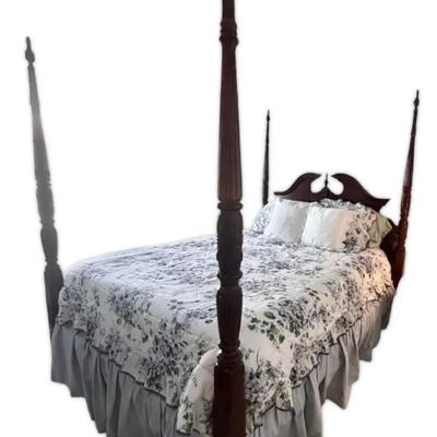 Full-Size Bed Set with Carved Poster Frame & Night Stand