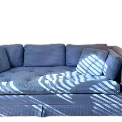 Blue Tufted Sofa w/ Side Table & Lamp