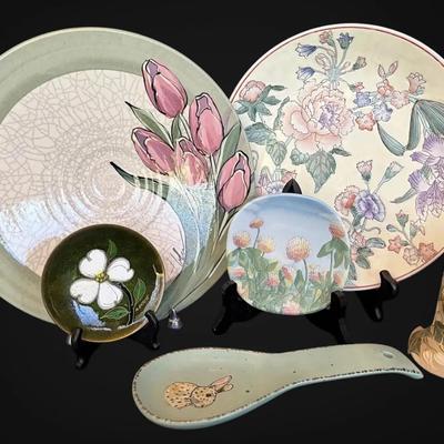 Hand Painted & Signed Floral Ceramic Plates