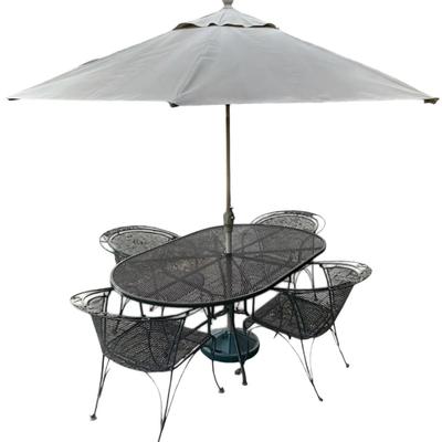 Metal Patio Table & Umbrella w/ 4 Chairs