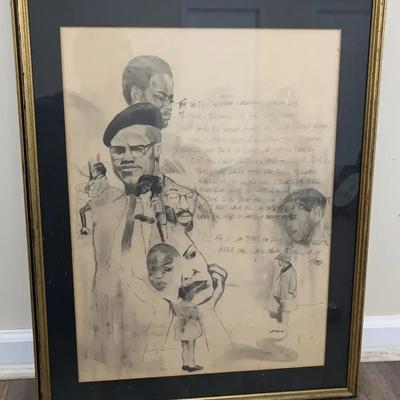 Framed Drawing Featuring Claude McKay’s Outcast – 29"H x 23"W