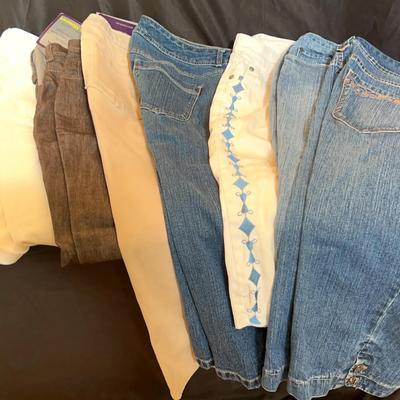 Women’s Size 10/12 Jeans & Capris Collection Featuring Denim, Embroidered & Neutral Styles