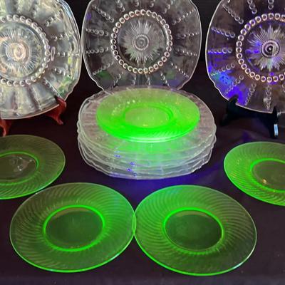 Uranium Glass Plates & Vintage Clear Glass Plates