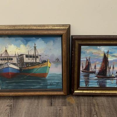 Framed Nautical Paintings Featuring Sailboats & Fishing Boats