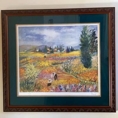 Artist-Signed Pascal Print in Brown Wooden Frame