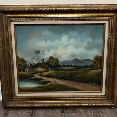 Framed Farmland Oil Painting Signed by McKenzie