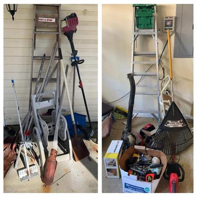 Garage & Yard Tool Collection Featuring Ladders, Power Tools & Equipment