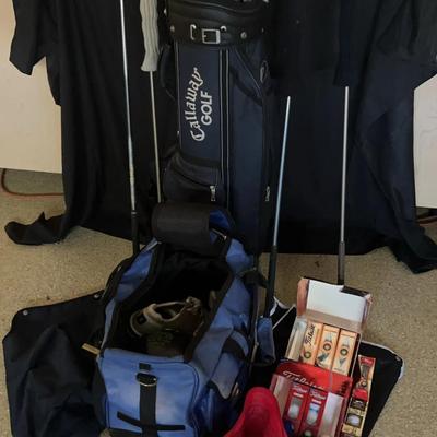 Golf Clubs & Callaway Bag with Bowling Ball, Shoes & Golf Balls