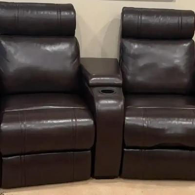 Brown Dual Reclining Theater-Style Seating with Cupholders (Set 1 of 2)