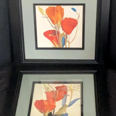 Pair of Uttermost Tulip Prints in Black Wooden Frames