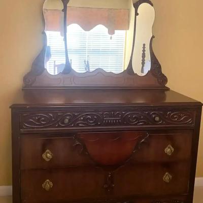 Wooden Dresser with Ornate Removable Mirror