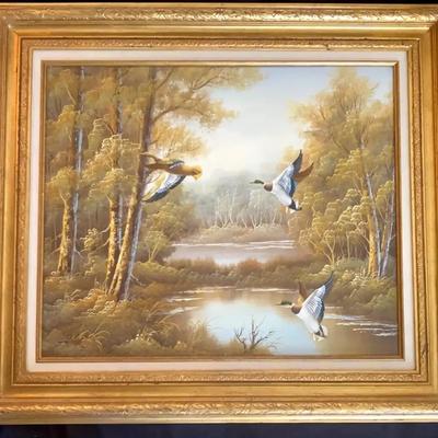 Vintage Autumn Landscape in Ornate Gold-Tone Frame