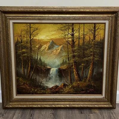 Mountain Landscape Oil Painting in Ornate Frame