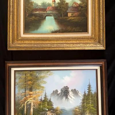 Vintage Artist-Signed Landscape Paintings in Ornate Wooden Frames