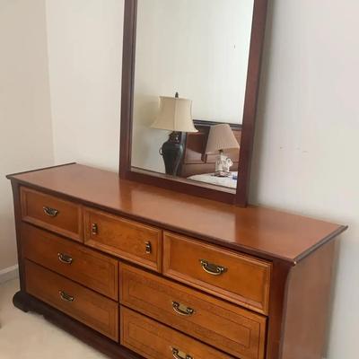 Asian-Style Birch Dresser with Removable Mirror