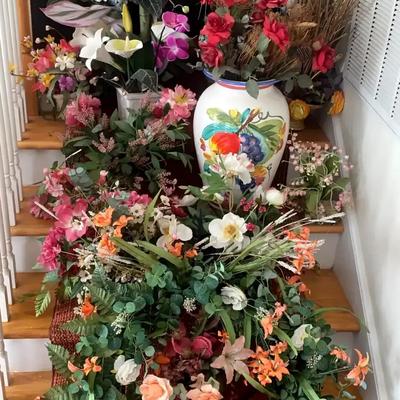 Faux Floral Collection Featuring Hand-Painted Ceramic Jar & Wreath