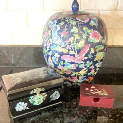 Asian-Inspired Ginger Jar & Decorative Inlay Jewelry Boxes