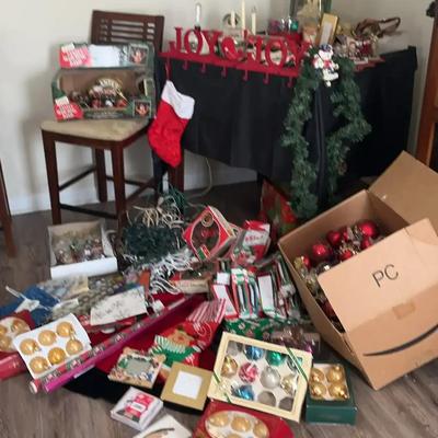 Christmas Décor Featuring Ornaments, Lights, Wrapping Paper, Stockings & More