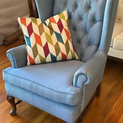 Tufted Blue Wingback Chair #1