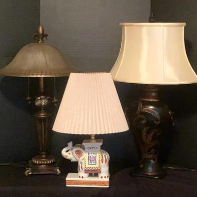 Hand-Painted Vase Lamp, Heavy Metal Lamp & Ceramic Elephant Lamp