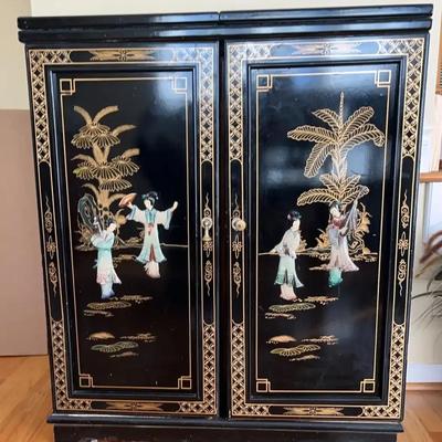 Asian Folding Dry Bar Cabinet on Wheels