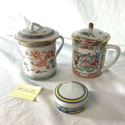 Two Vintage Lidded Chinese tea cups