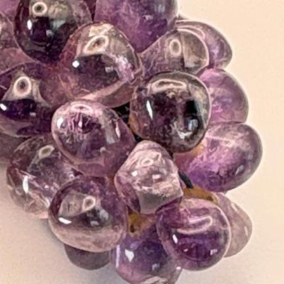 Vintage Precious Stone Grape Clusters With Metal Leaves