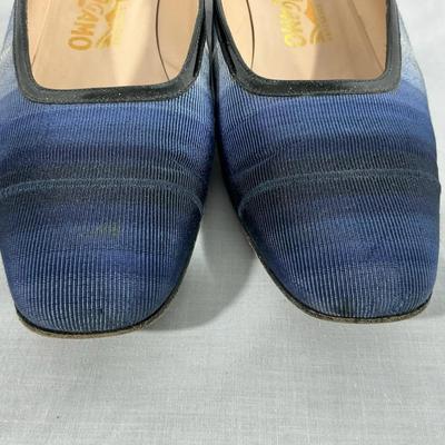 Vintage Ferragamo Blue Fabric Kitten Heels 