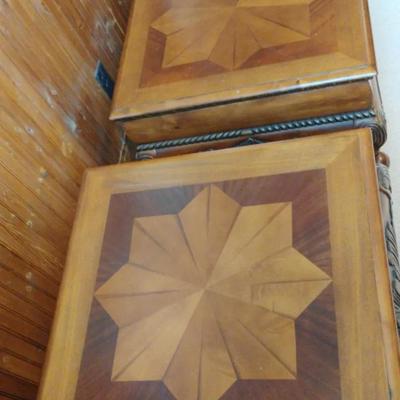 Wooden Coffee And Side Table With Inlay Star Pattern 