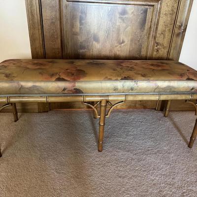 Vintage Upholstered Bamboo Bench