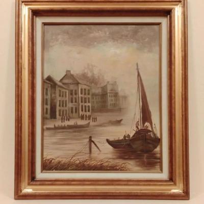 Seaport, An Original Oil Painting 