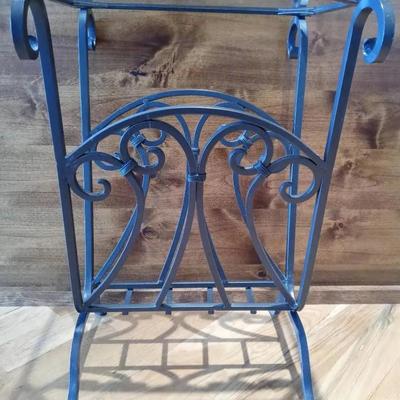 Metal/Glass Magazine Holder Side Table