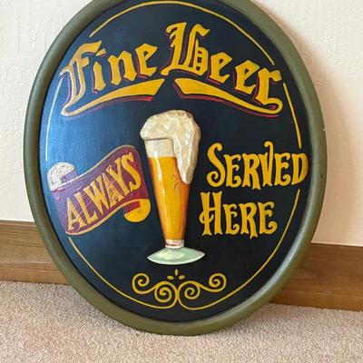 Vintage Wooden Handpainted Beer Sign
