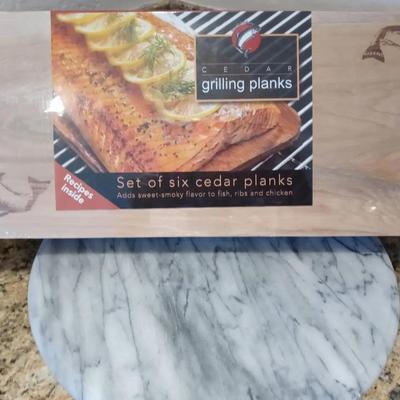 Cedar Grilling Planks & Marble Table Top Lazy Susan