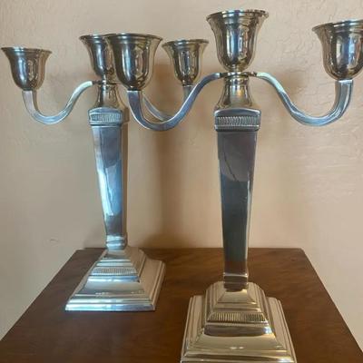 Two Large Silver Colored Candelabras By Pottery Barn