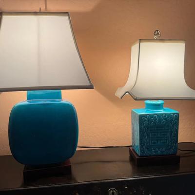 Two Stylish Turquoise Table Lamps