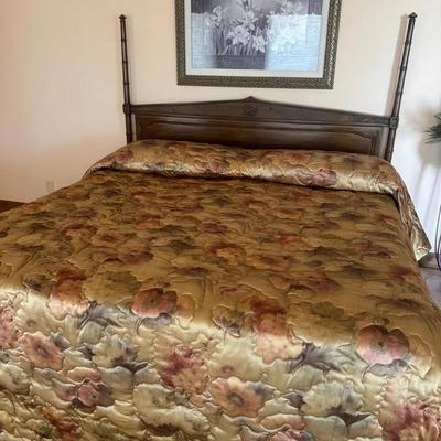 King Sized Walnut Headboard With Bedding And Mattresses