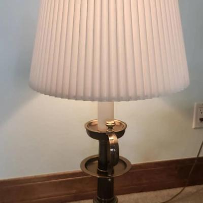 Vintage Candlestick Brass Stiffle Lamp With Pleated White Shade