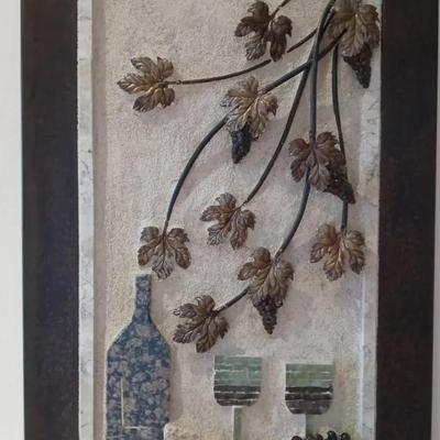 Large Stone, Mosiac And Metal Art Featuring Wine Motif